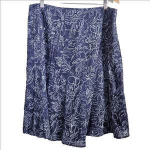 Christopher & Banks Navy Botanical Print Swiss Dot Pleated A-Line Midi Skirt 16W